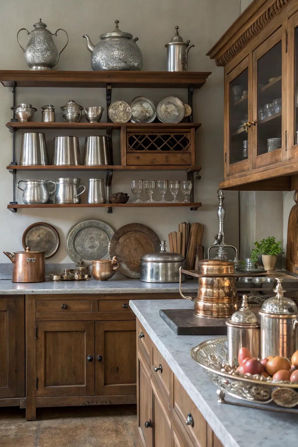 Mixed metals add chic shimmer to the kitchen.