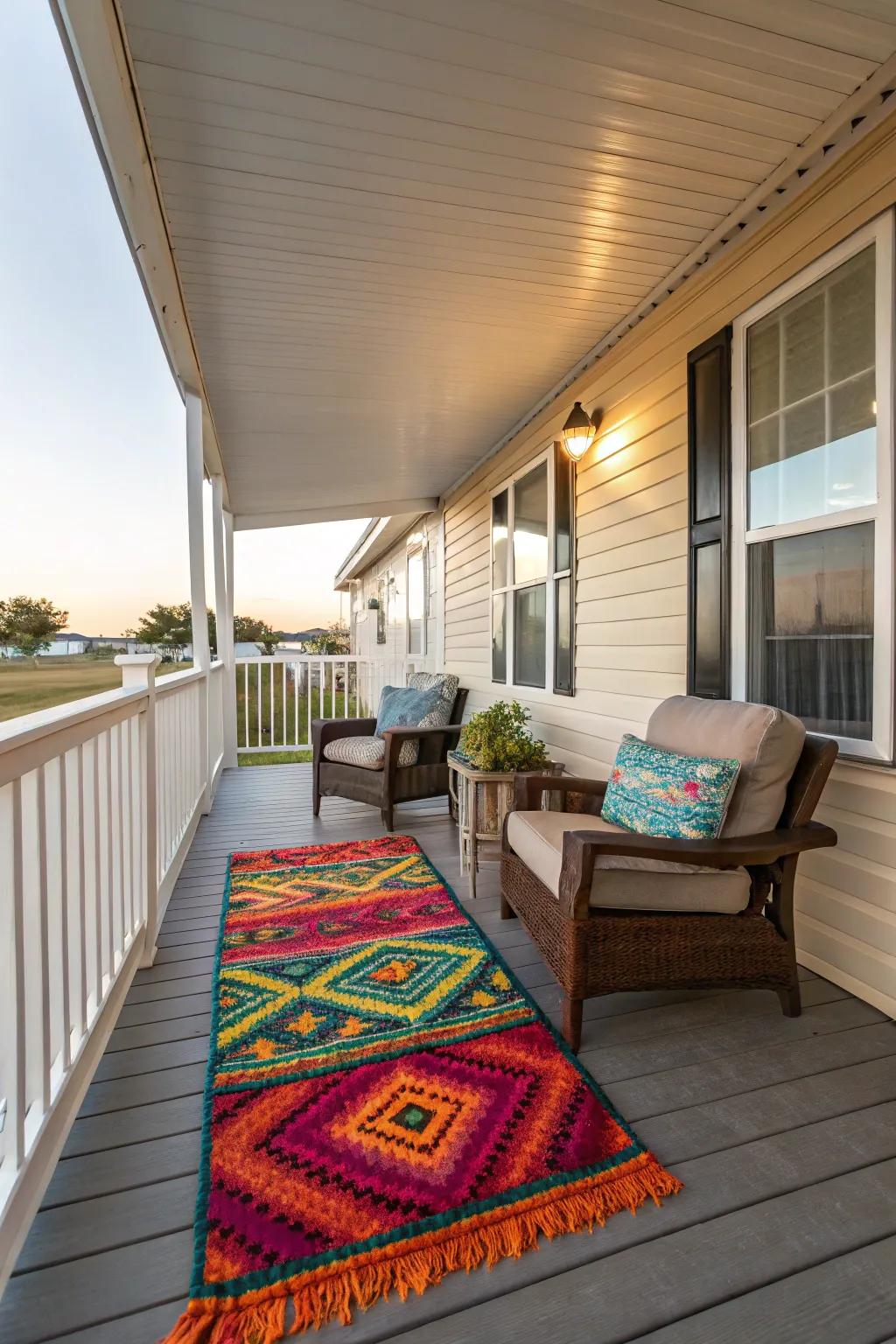An outdoor mat adds warmth and style to your porch.