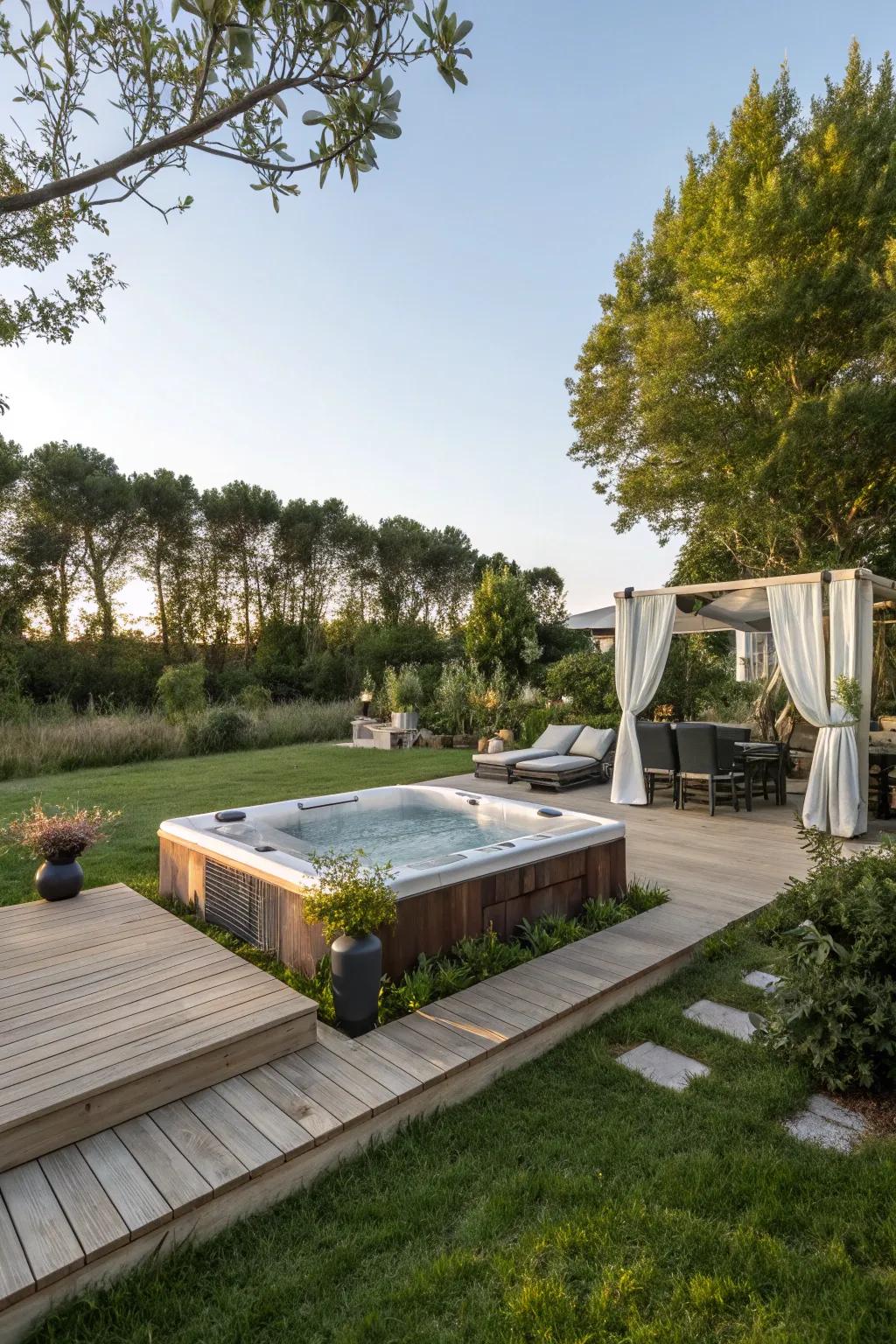 A submerged soak station in a fashionable backyard landscape for a sleek finish.