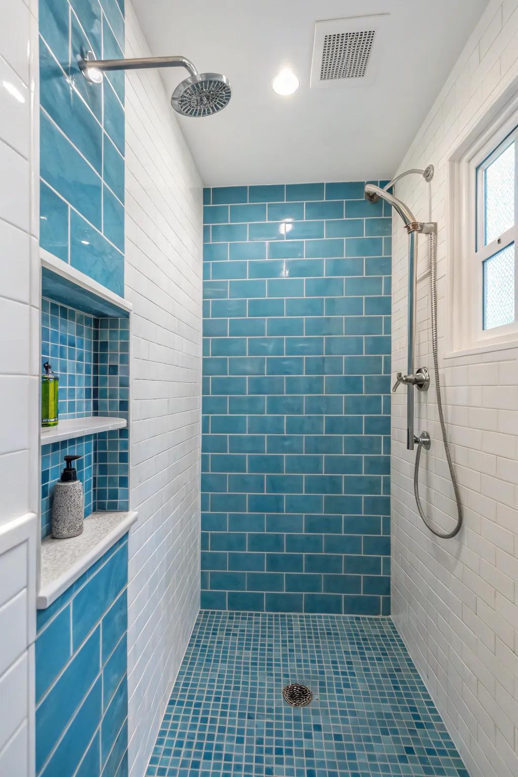 Blue accents provide a comforting, aquatic feel.