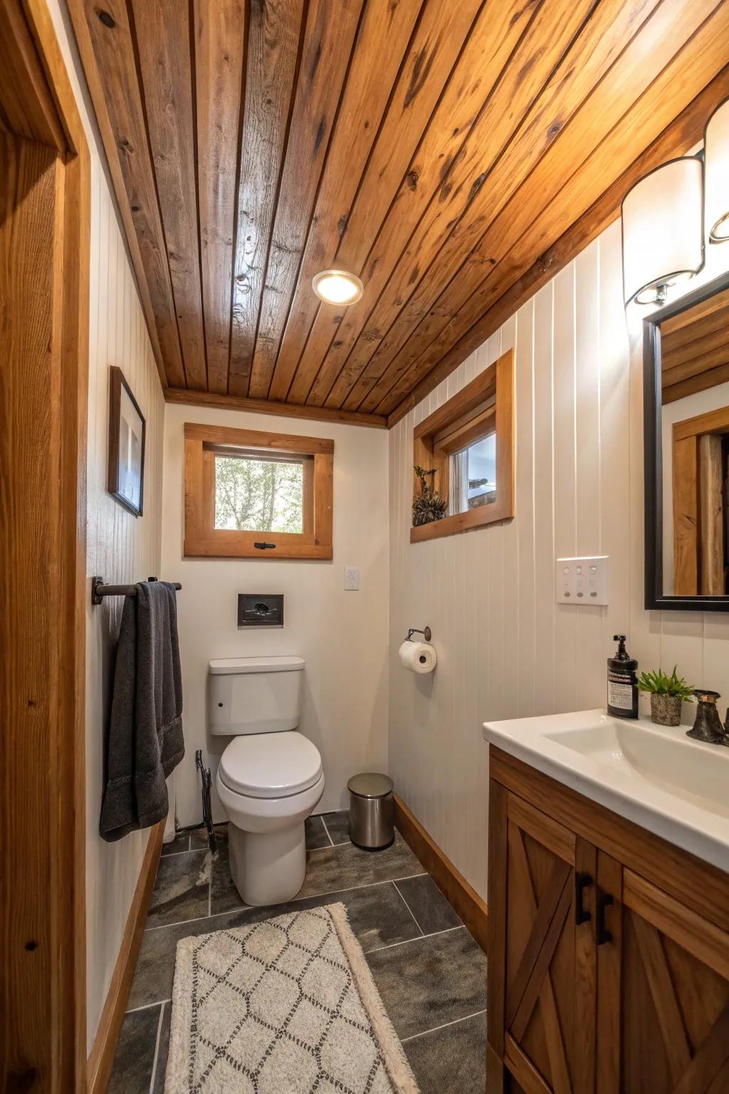 Visual interest added to the ceiling from mixed wood shades.