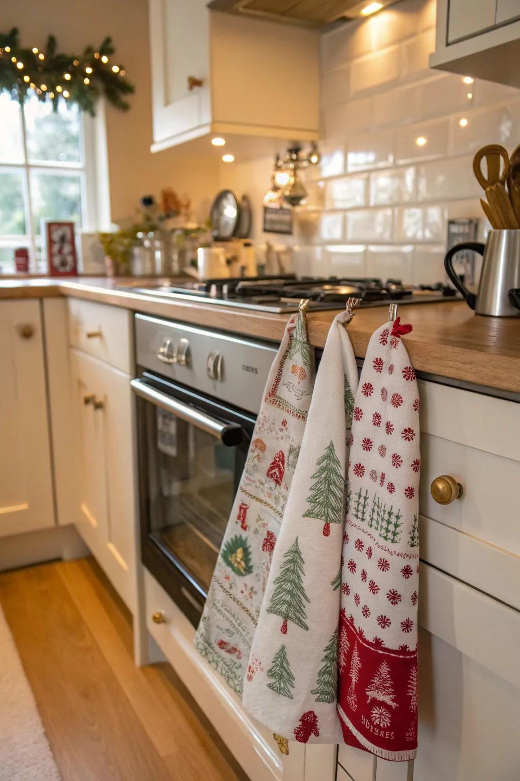 Festive drying cloths ready to bring cheer to any kitchen.
