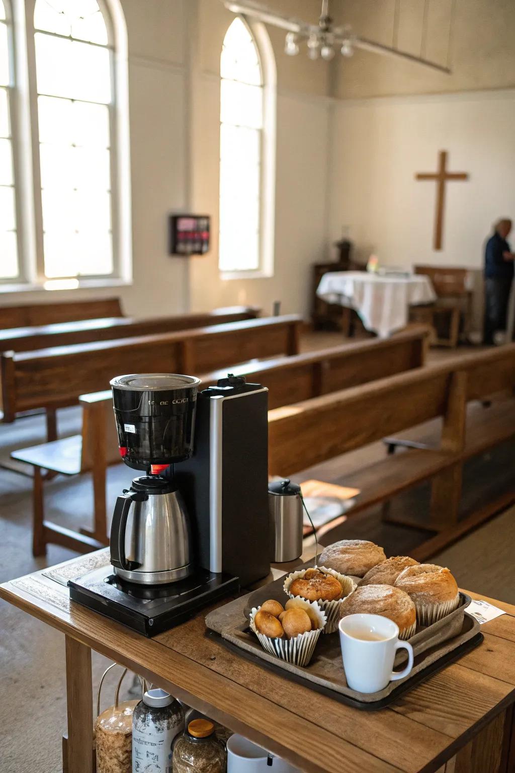 A cozy coffee station inviting guests to linger and connect.