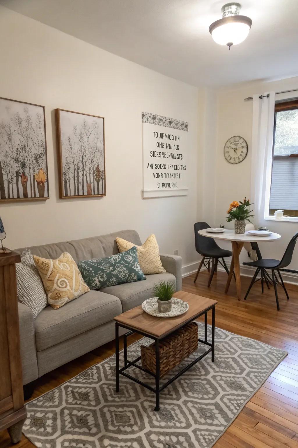 Practical decor adding personality without taking up too much space.