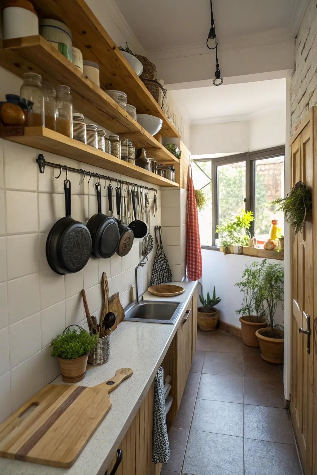 This kitchen's charm and usability are improved by functional accessories.