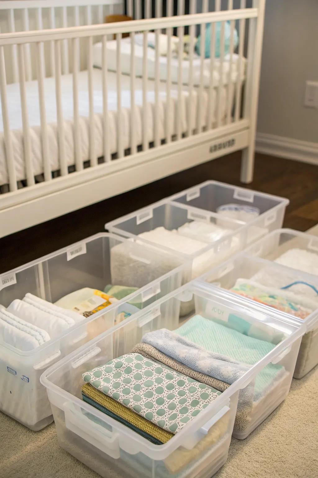 Clear storage solutions for easy accessibility and organization.