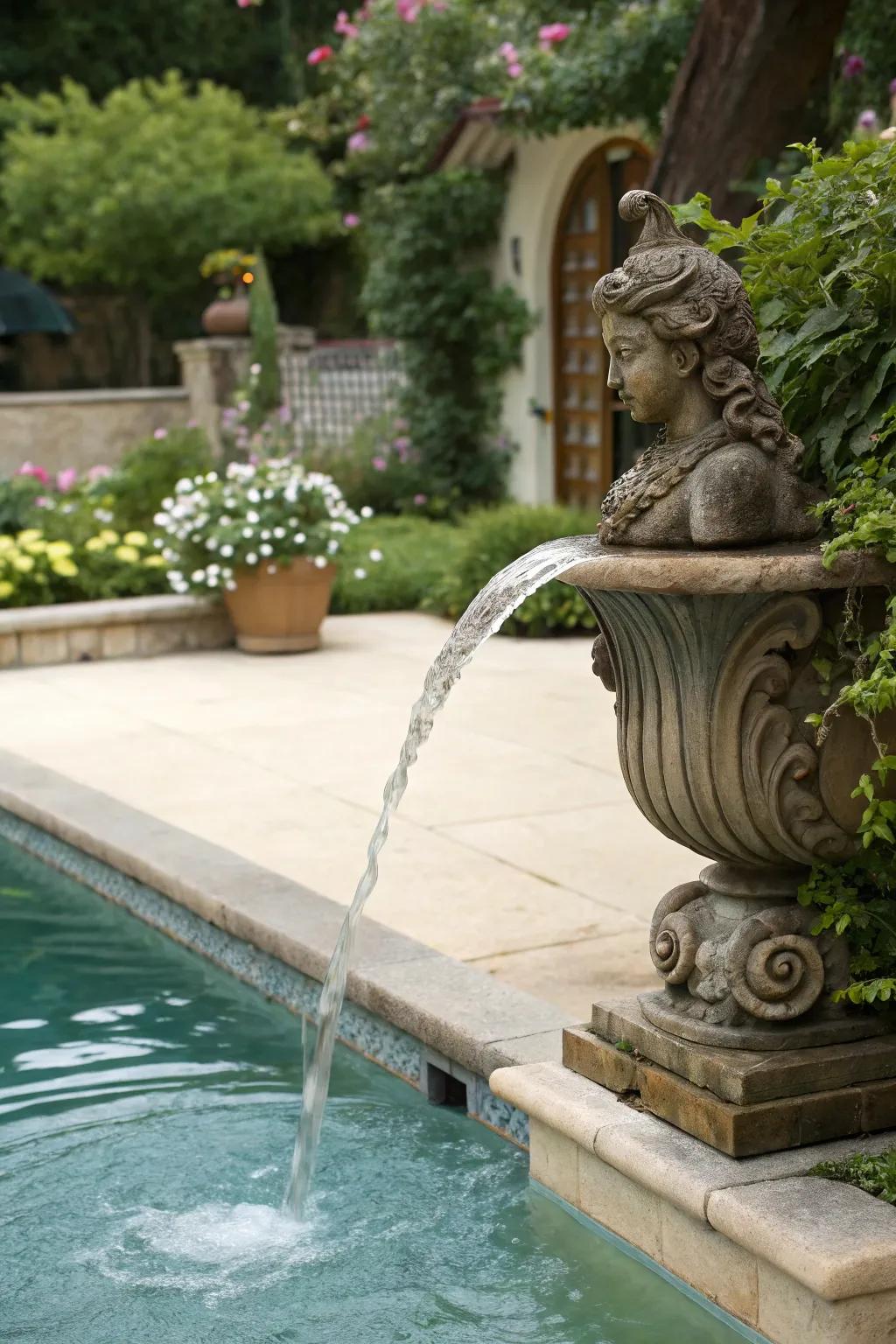 Spouting sculptures add a whimsical and charming detail to your pool.