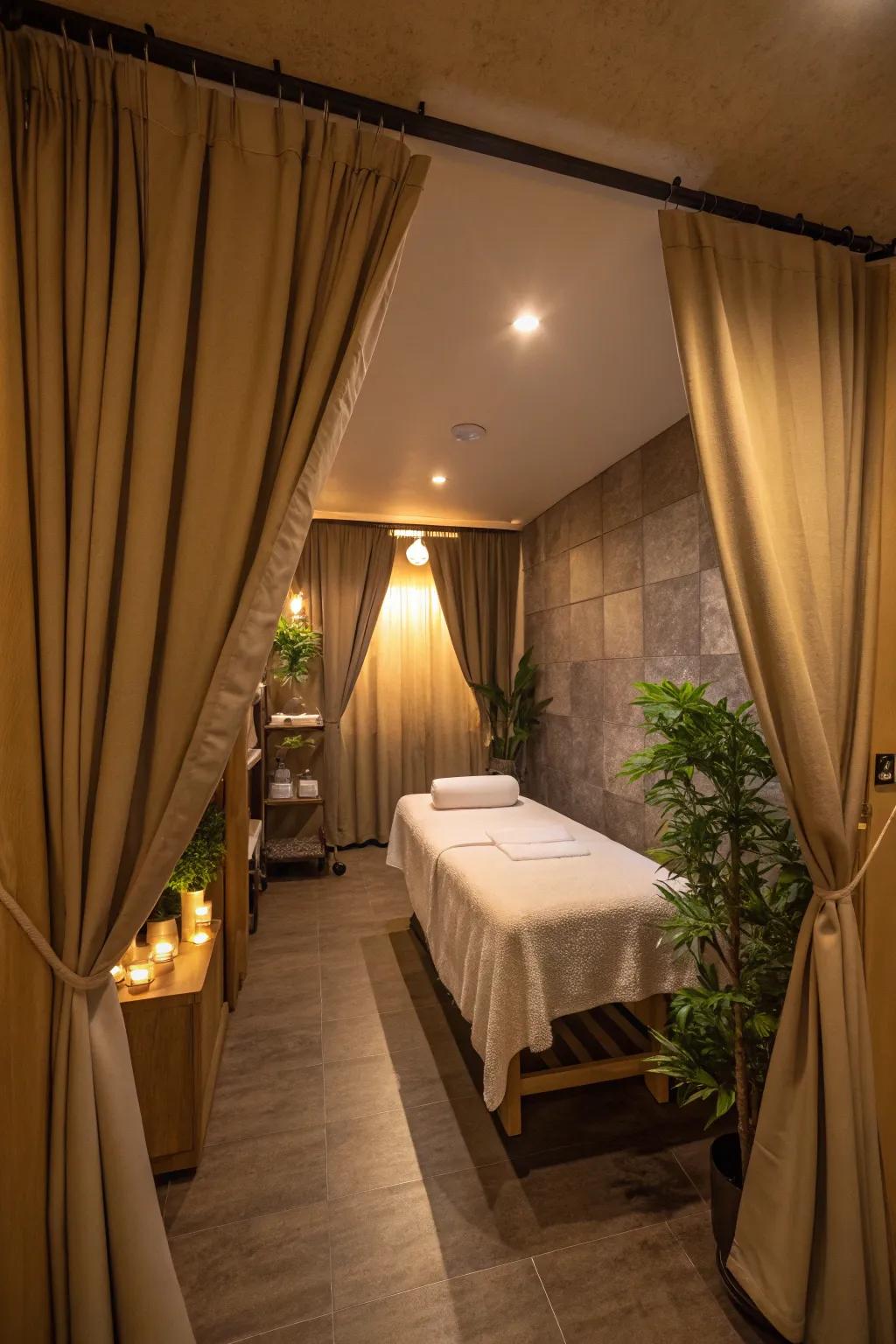 Curtains offer privacy, turning your massage room into a serene escape.