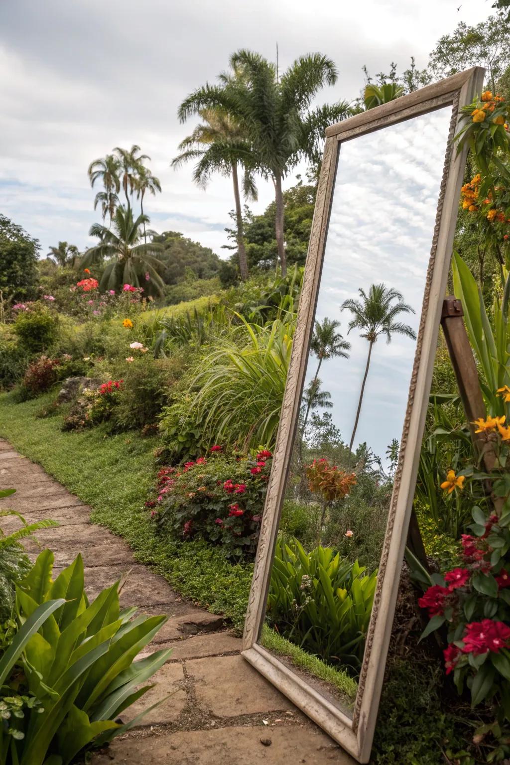 Mirrors cleverly enhance the sense of space in a small garden.