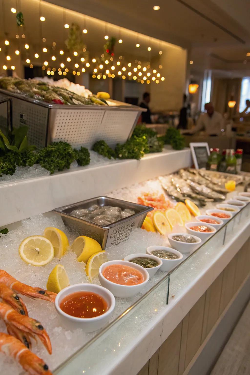 A chilled fish & shellfish bar providing a hint of class and freshness.