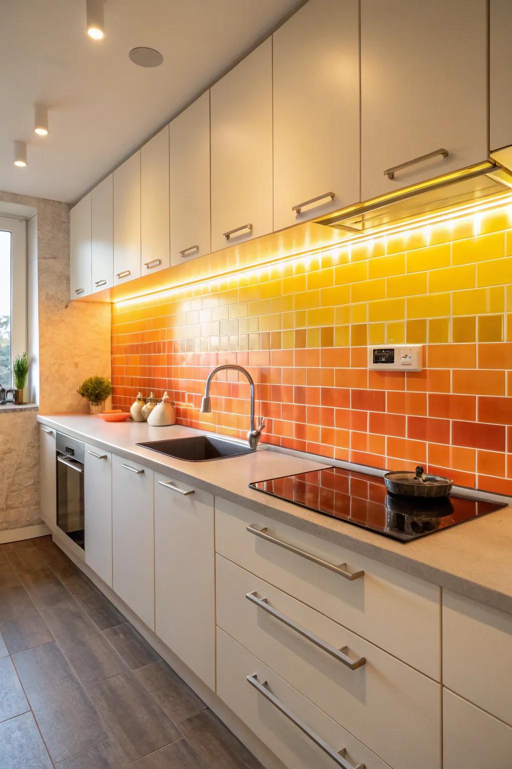 A gradient backsplash captures the splendor of a Southwest sunset.