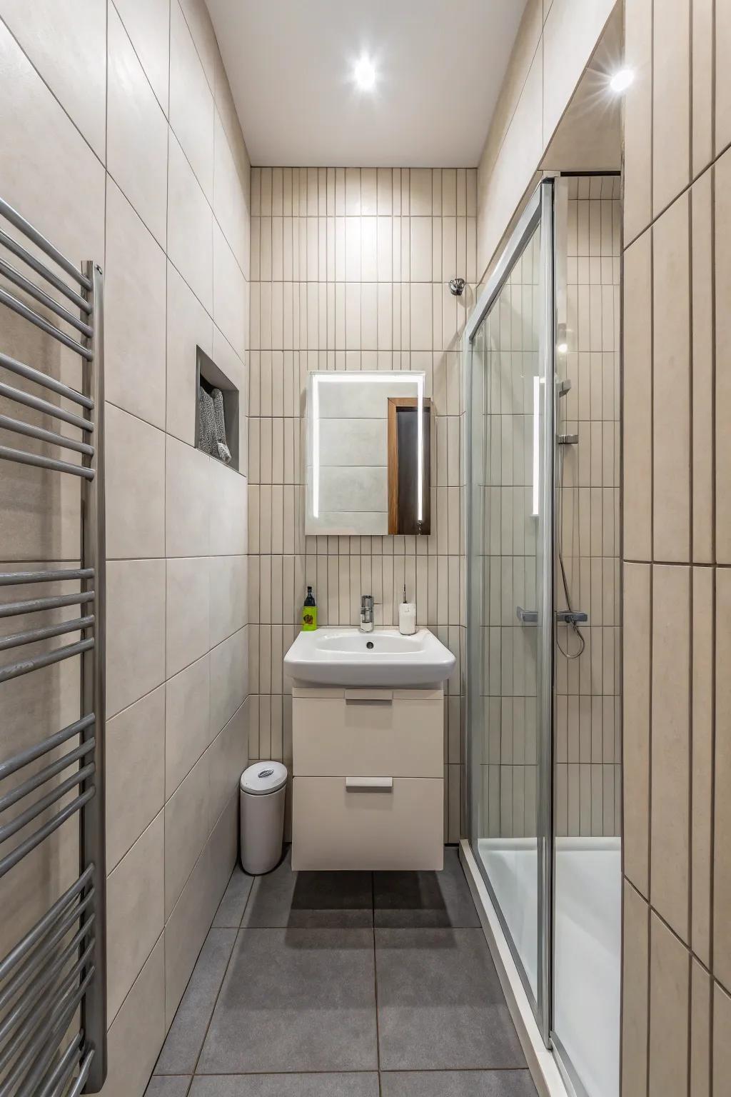 Using tiles smartly to make the bathroom look bigger.