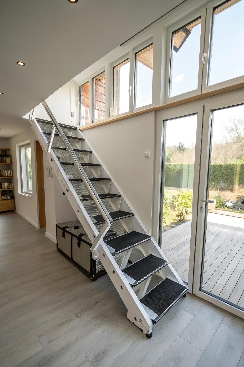 Foldable stairs offer flexibility and space-saving convenience.