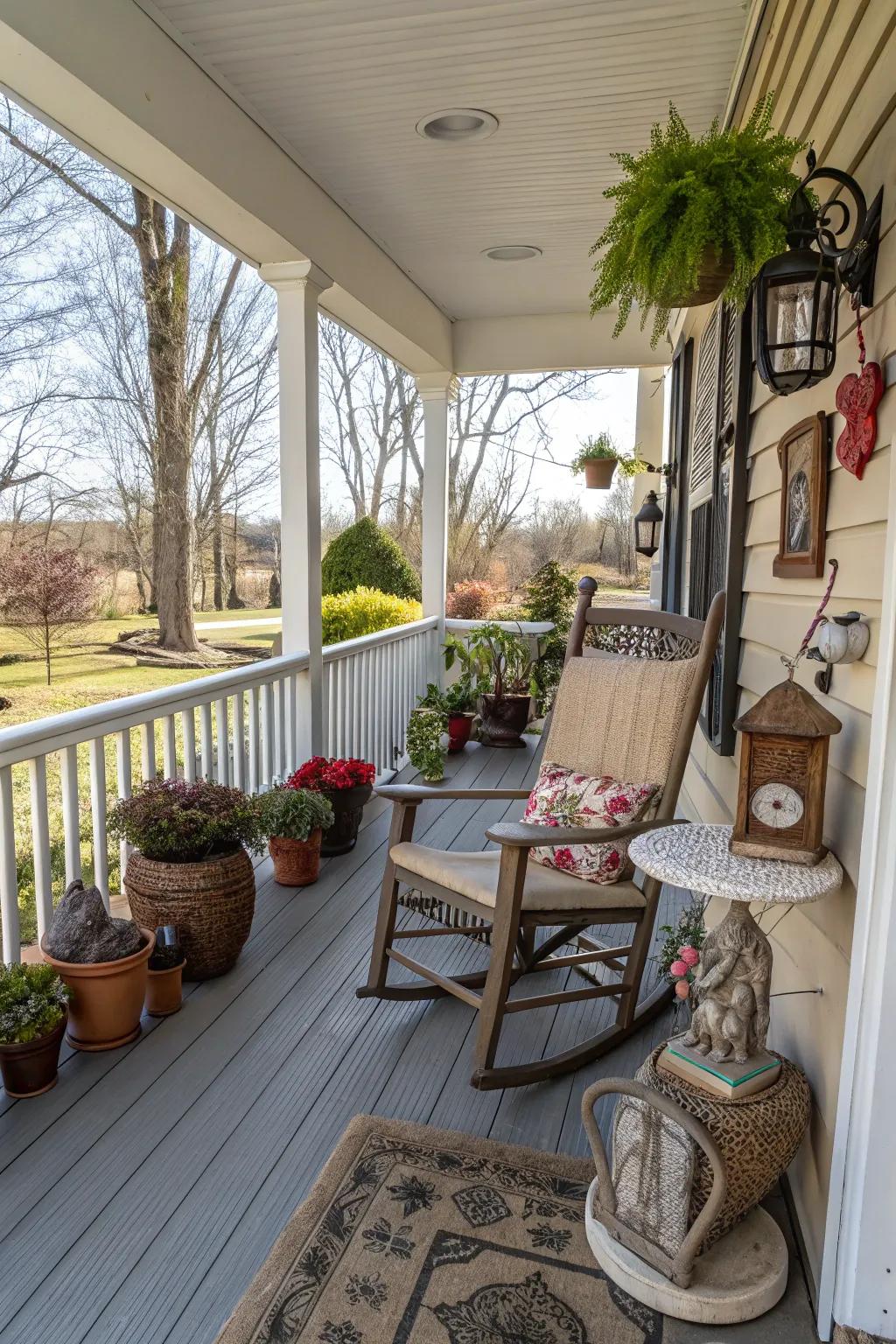 Distinctive ornate accents infuse character and allure into your springtime porch.