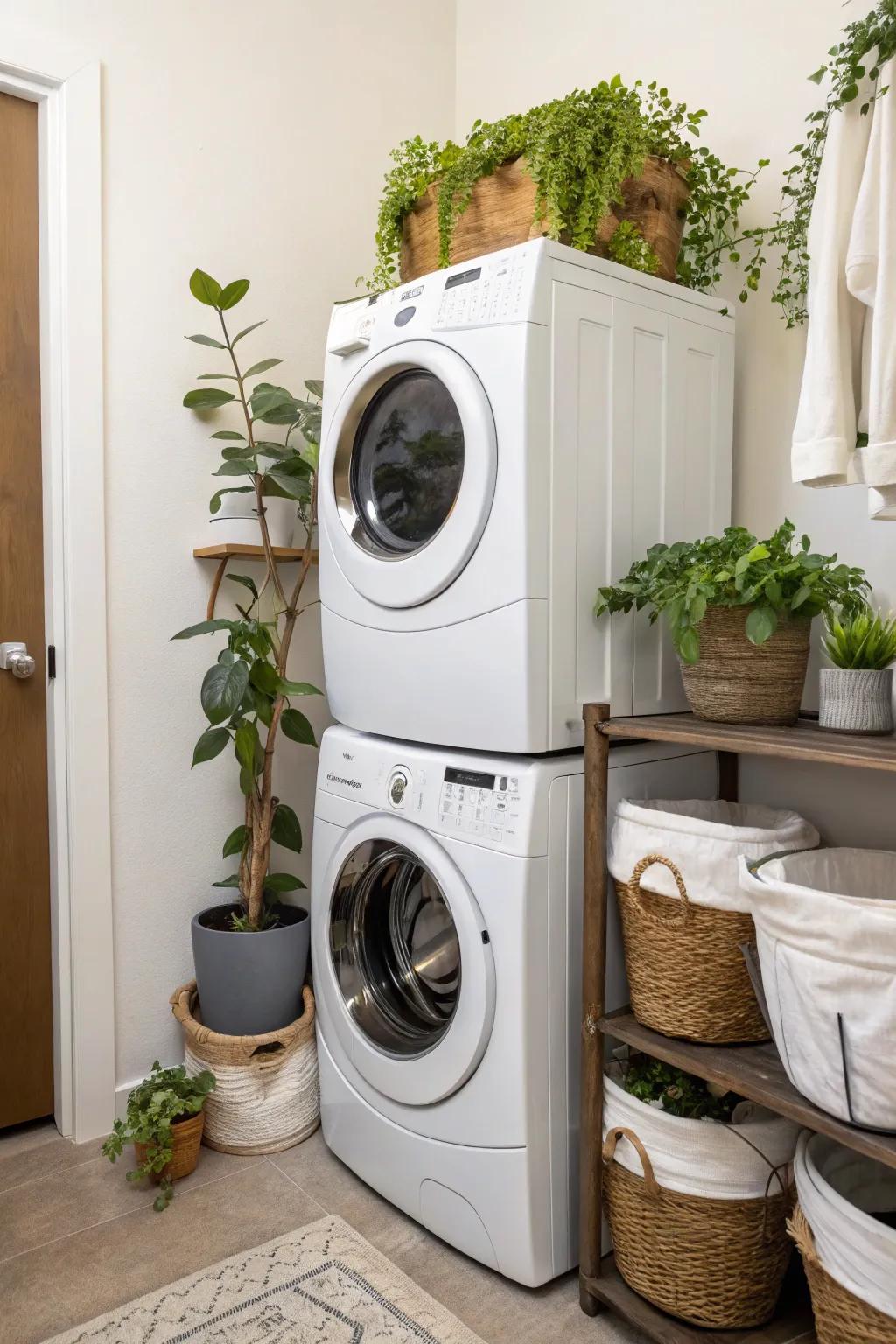 Greenery adds a refreshing and lively touch to any laundry area.