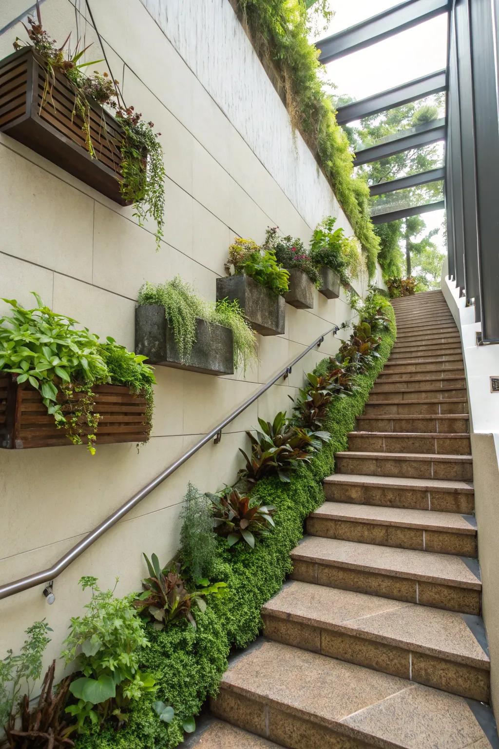 Bring life to your staircase with beautiful plant design.