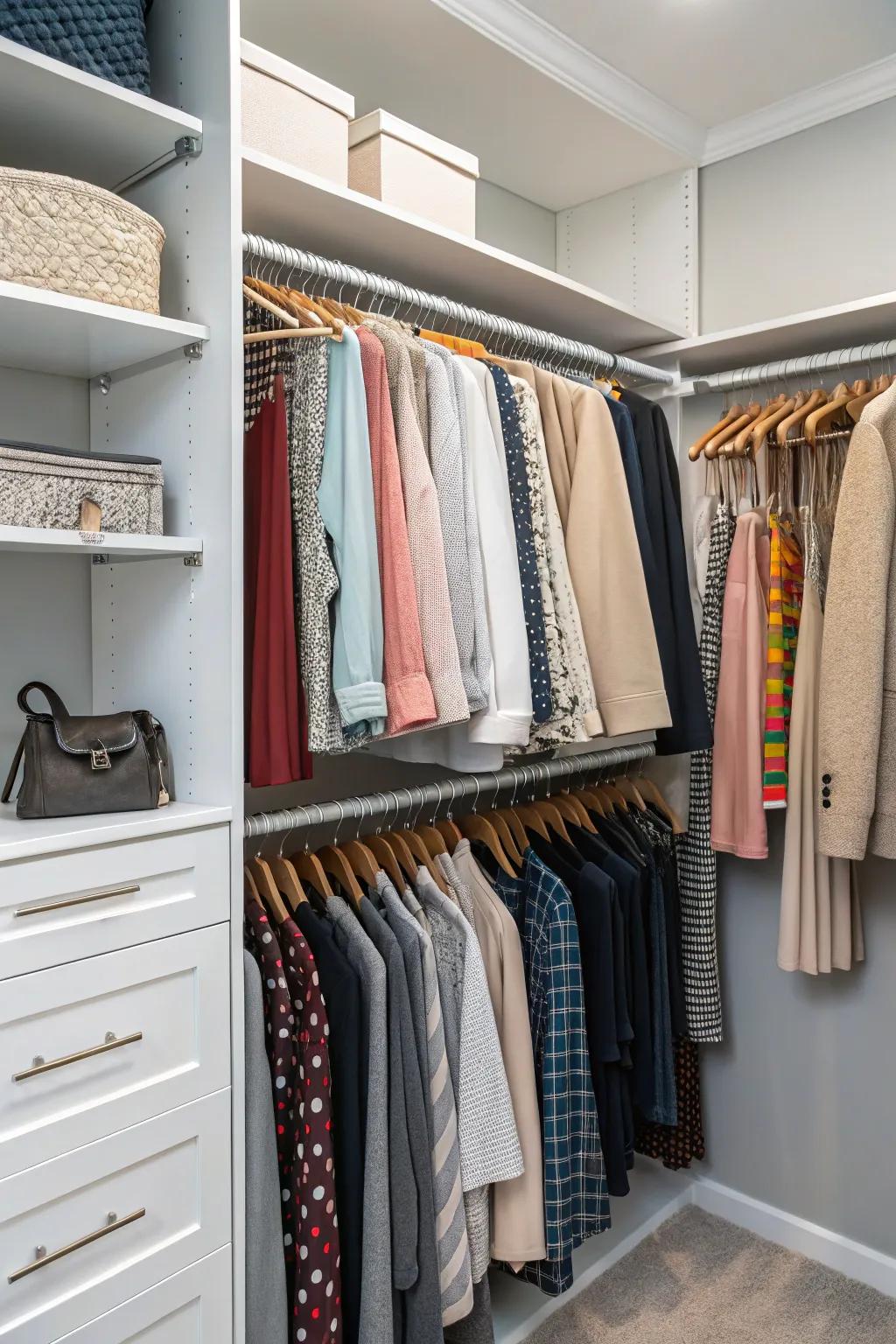 Optimize your closet by customizing the rods for superior storage.