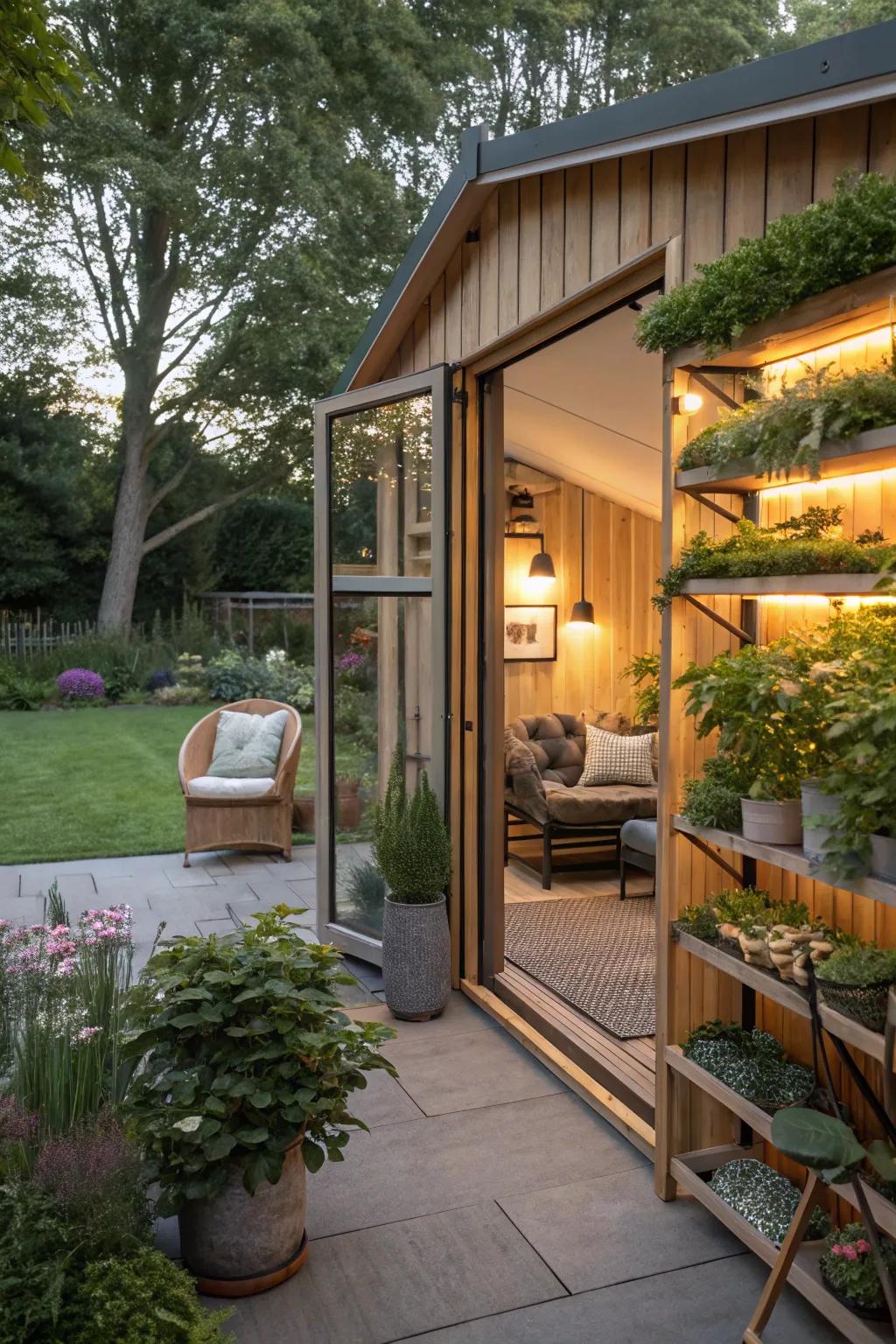 A harmonious garden retreat in a studio shed.