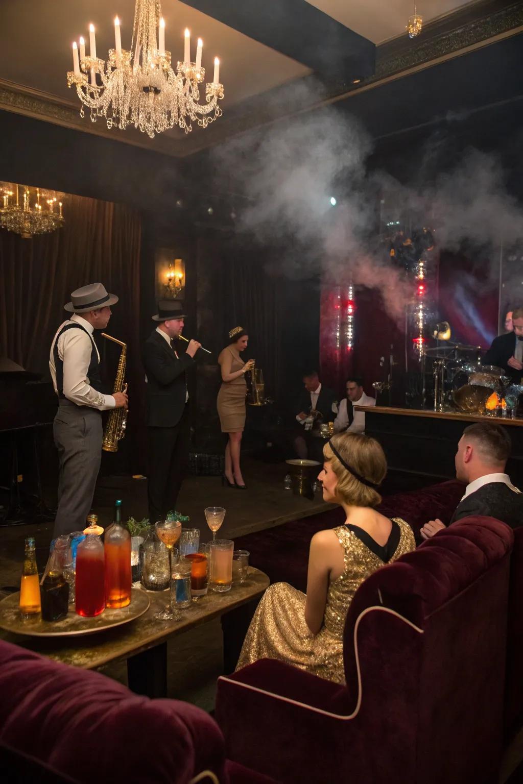 A glamorous Rhythmic Era lounge party filled with vintage flair.