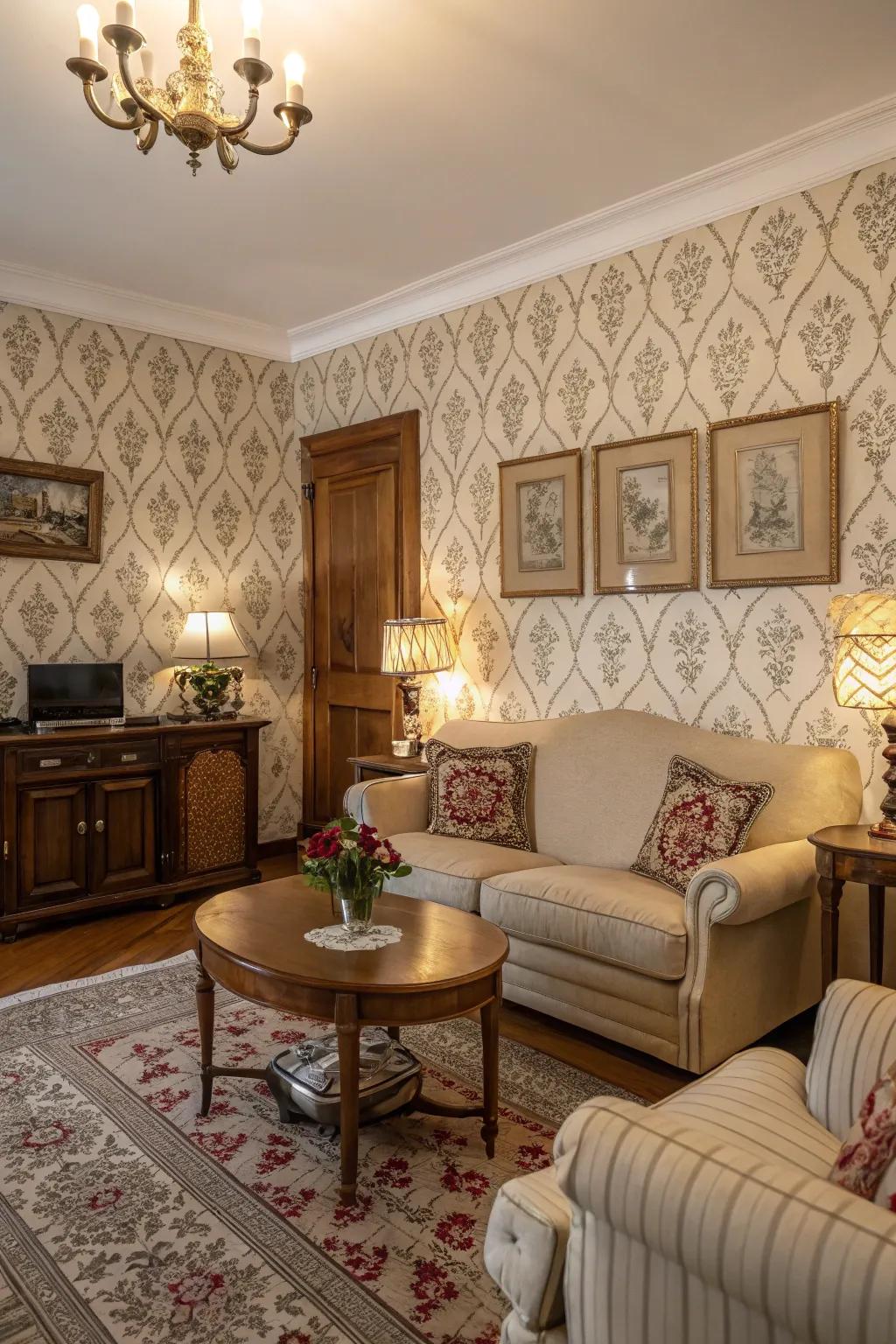 Bring charm with vintage wallpaper.