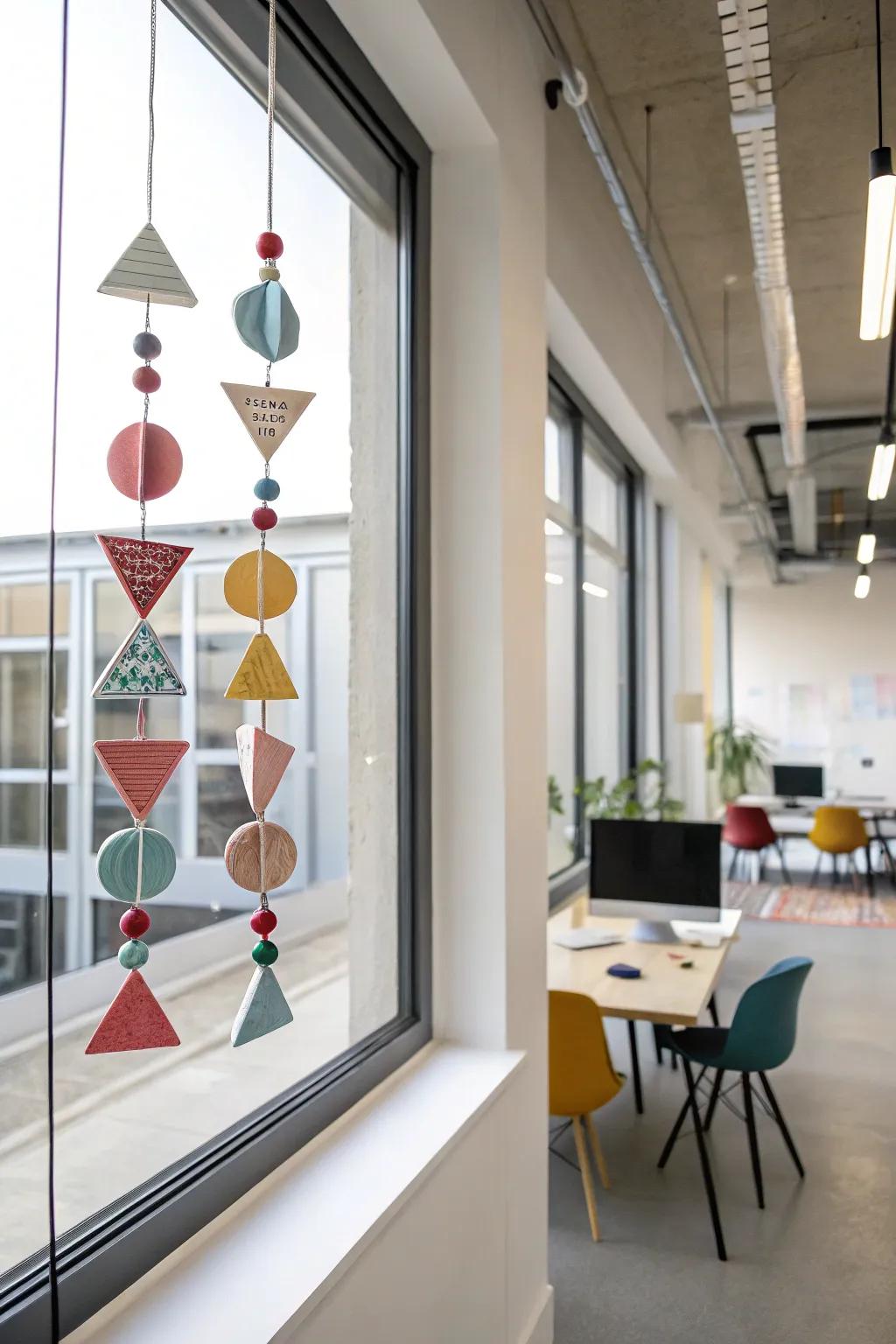 Modern artistry is achieved with cured earth composition light catchers.