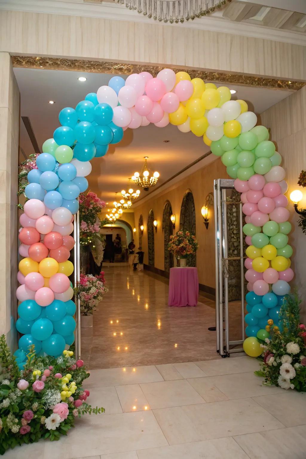 A striking balloon archway greets guests upon arrival.
