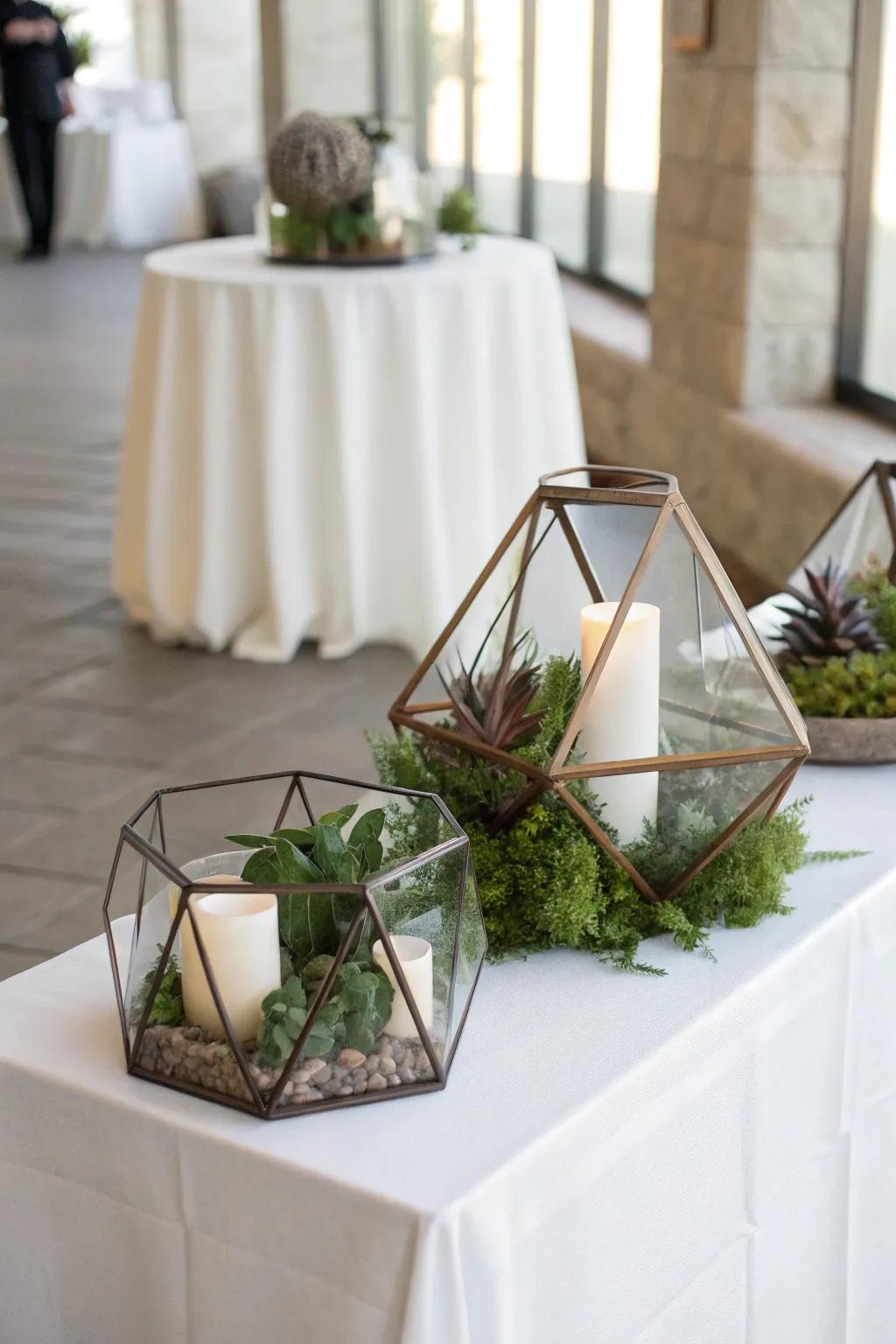 A modern sweetheart table showcasing geometric elements for a contemporary aesthetic.