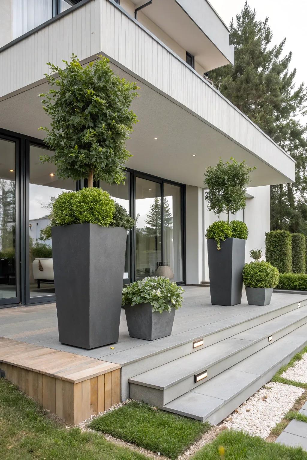 Geometric pots add architectural intrigue.