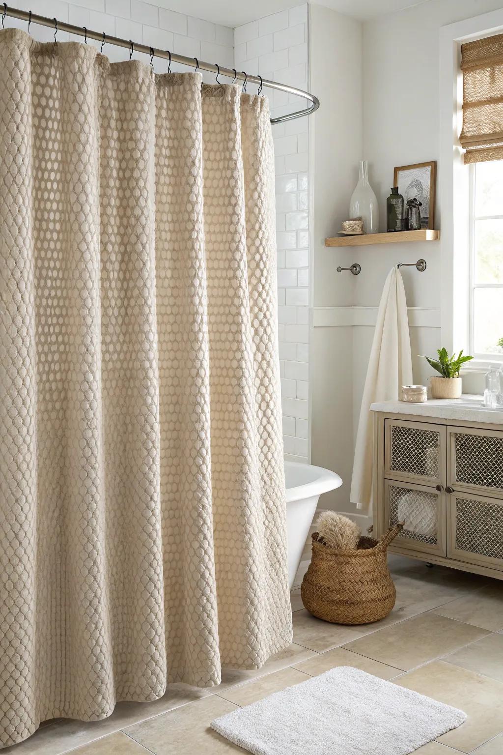 Materials such as waffle weave add understated elegance to your bathroom.