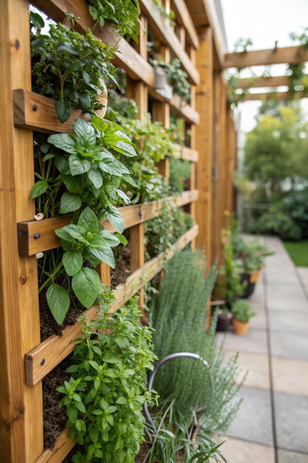A vertical herb area, switching an ordinary surface into a tea lover's paradise.