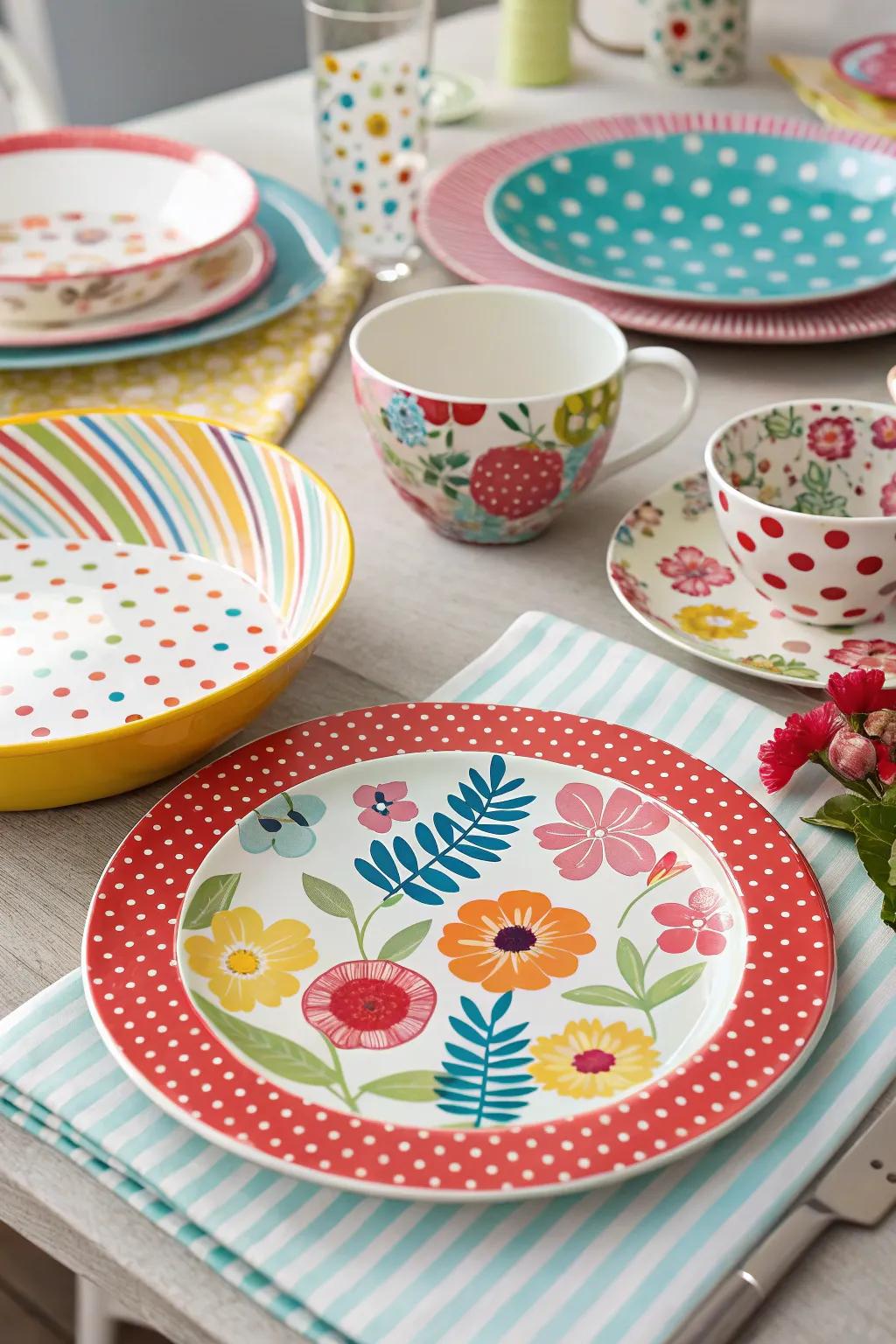 A varied blend of designs enriches the table with character.