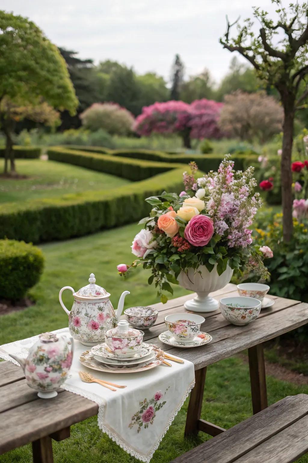 A bloom tea set perfectly suited for a garden festivity.
