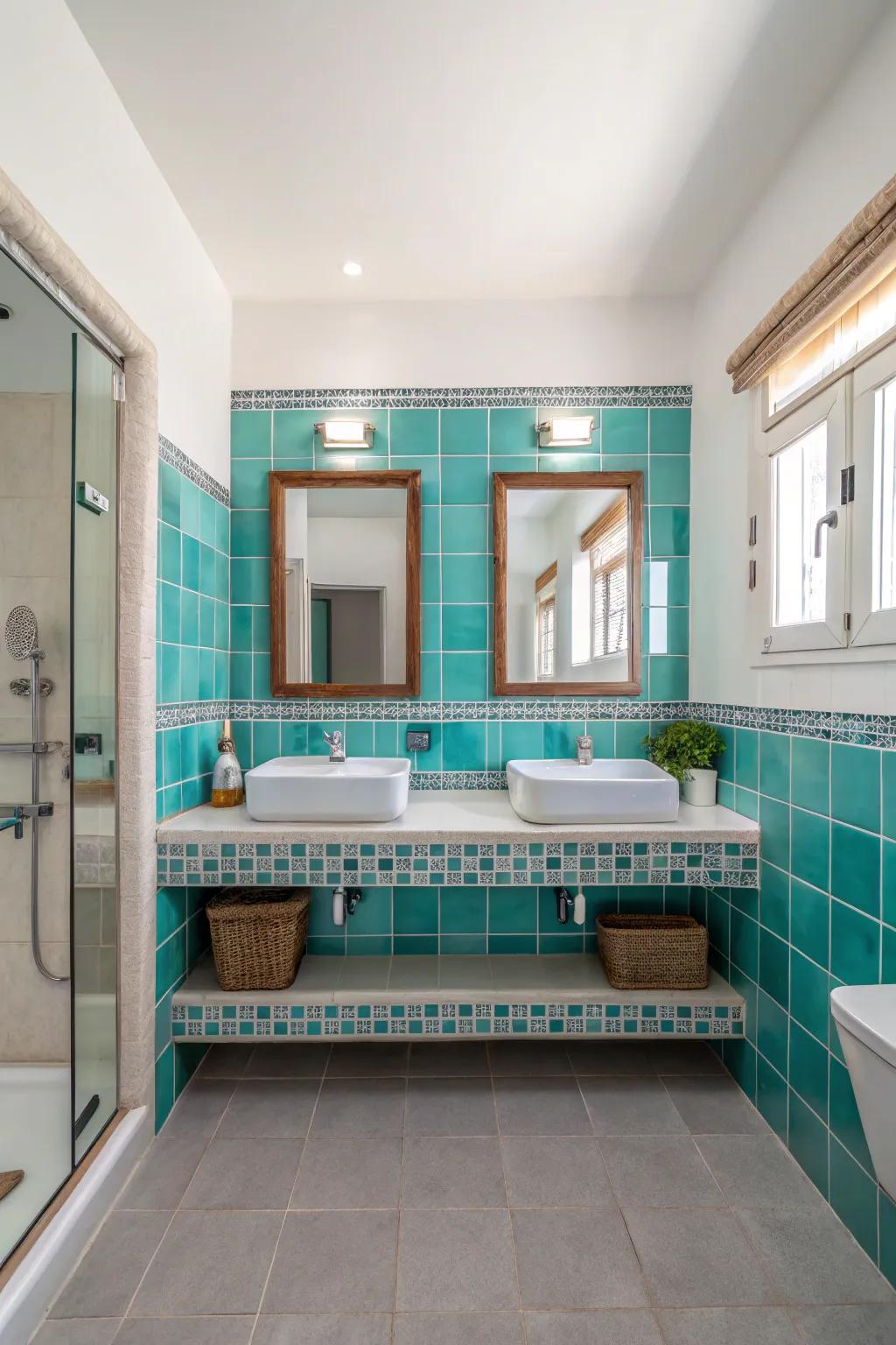 Turquoise tile lines provide a simple yet beautiful touch.