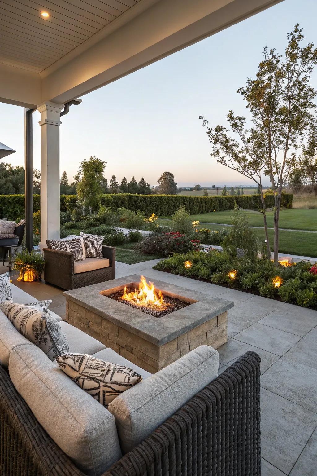 A fire pit makes a cozy, inviting mood on your terrace.