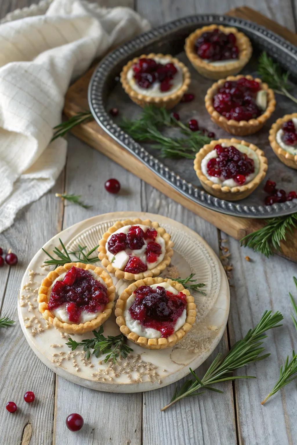Tangy and sweet cranberry and cheese bites for a festive treat.