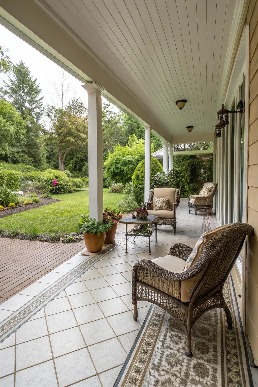 A cozy covered porch perfect for enjoying the outdoors in any weather.