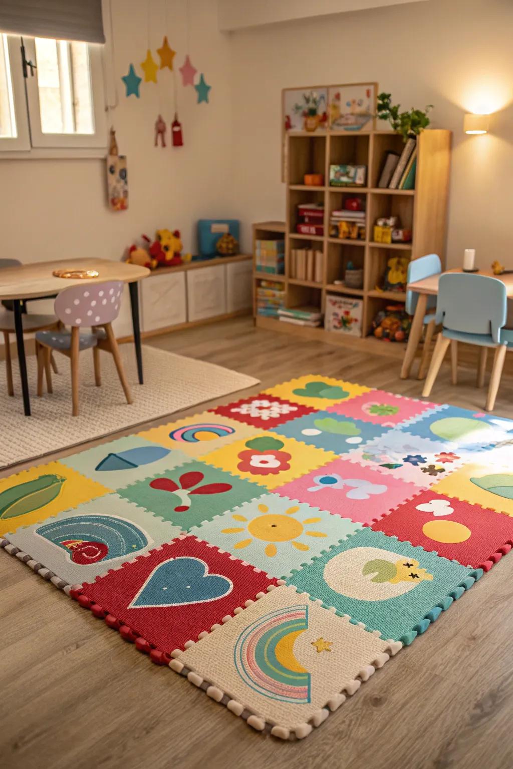 Soft play mats provide a safe surface for playful adventures.