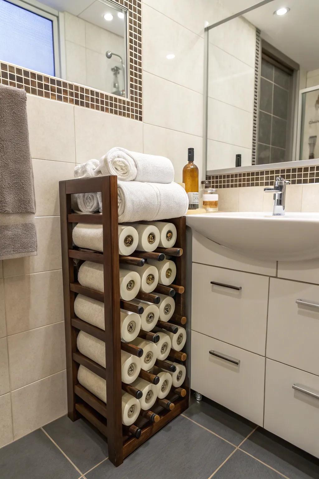 Add flair, adopting a reimagined wine stand shifting towel placement into a subject-starting piece.