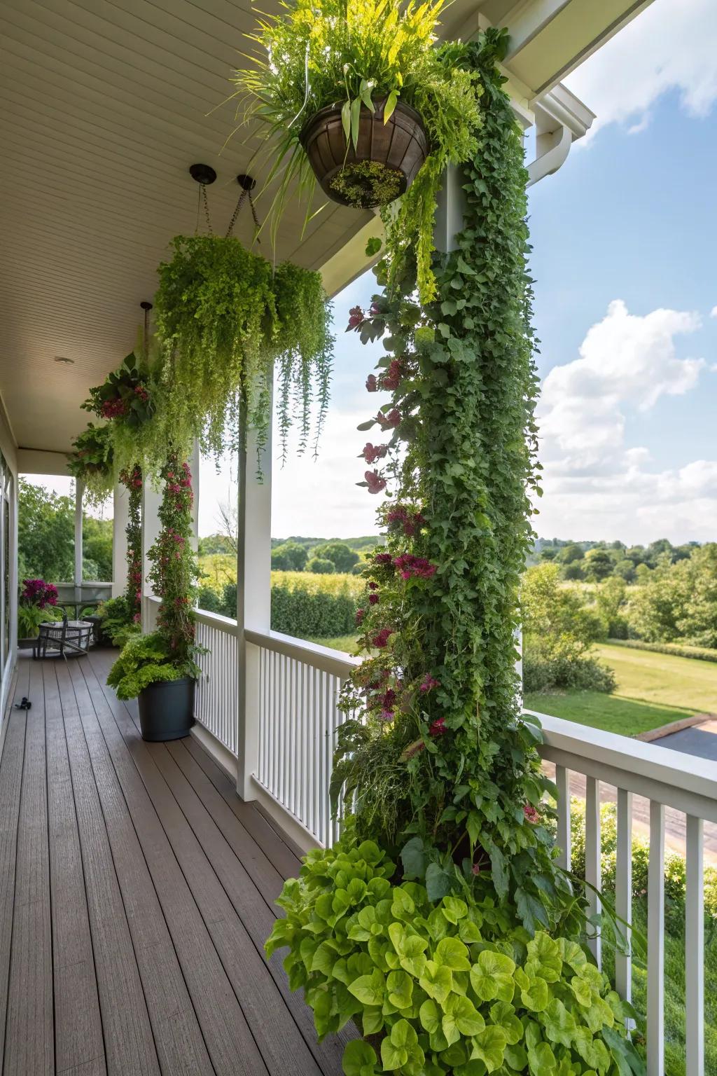 Maximize greenery with an upright garden on your porch.