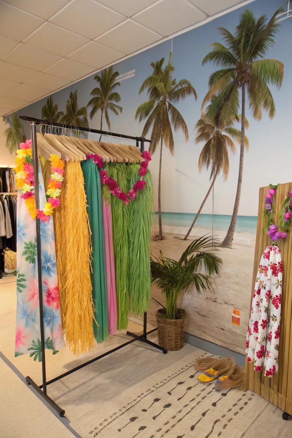 A tropical picture booth for fun party memories.