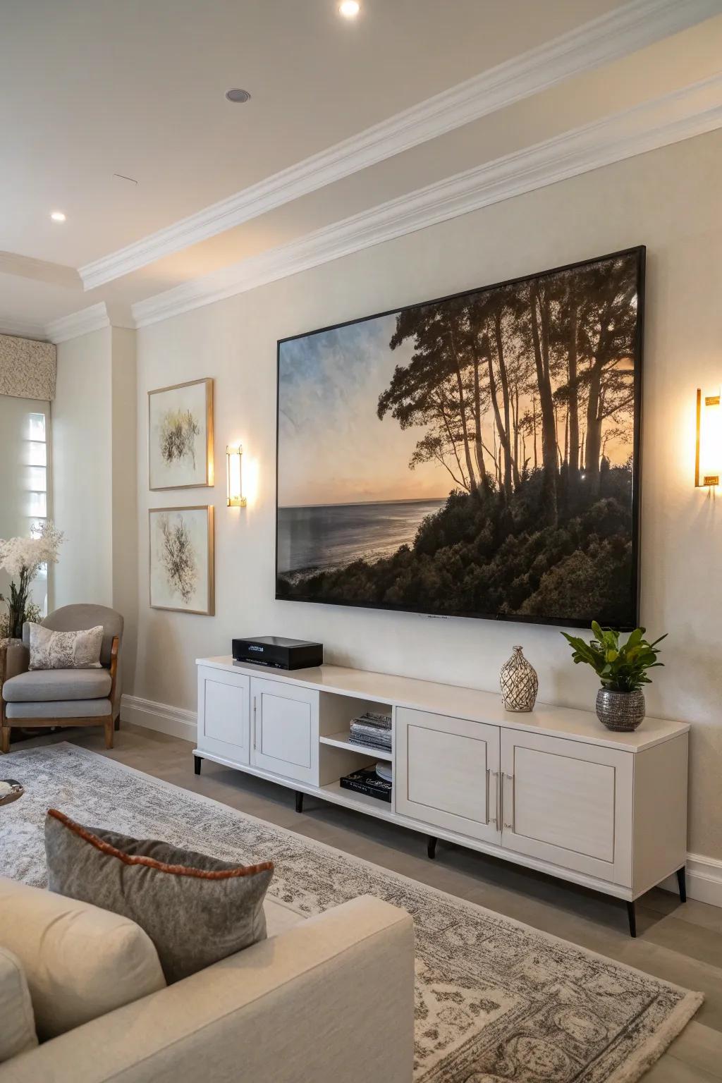 Hide your TV with artwork for a seamless look.