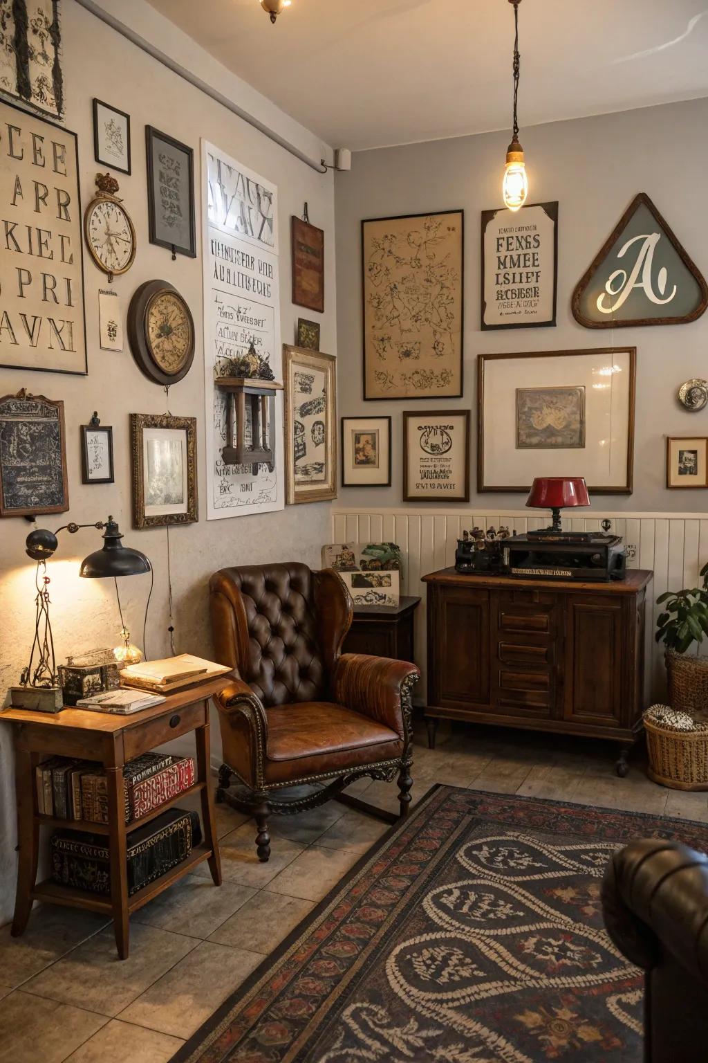 Style-related lettering unites room aesthetics.