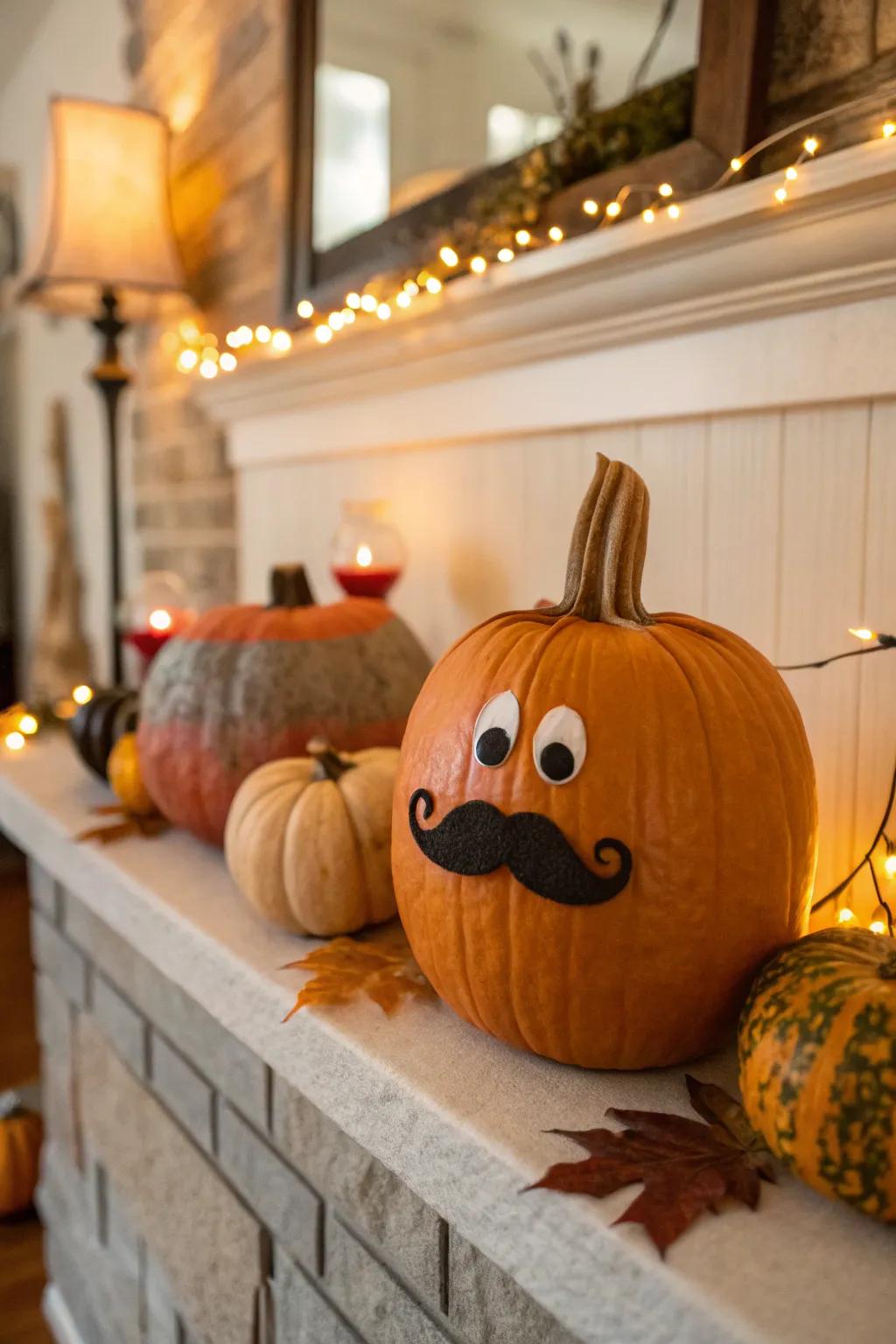 A dapper pumpkin flaunting a stylish mustache.