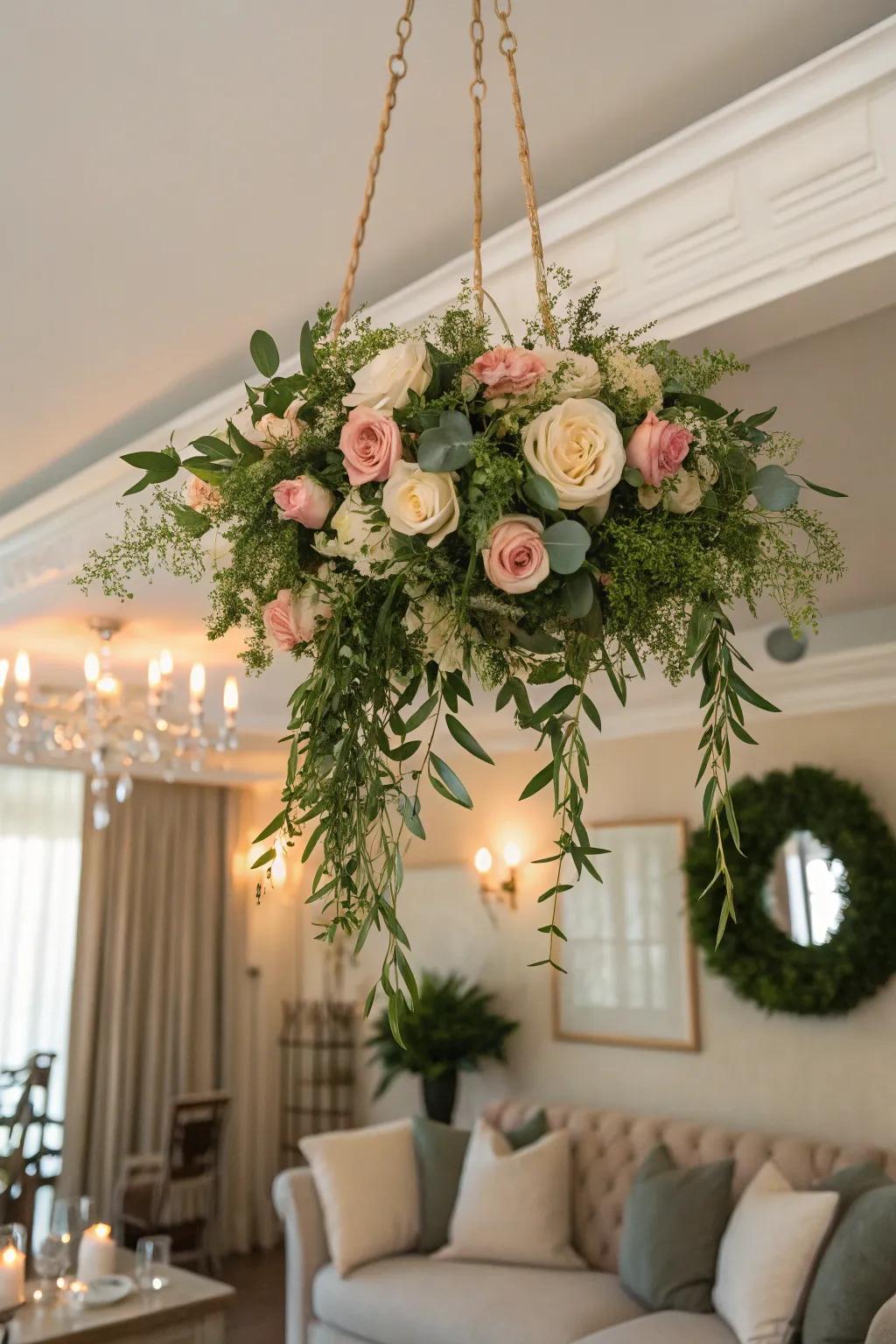 A mesmerizing floral setup that hangs with grace.