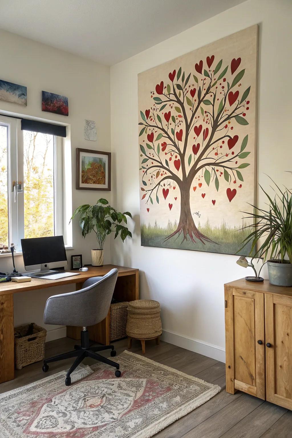 Heart-shaped leaves on a tree symbolize expansion and love.