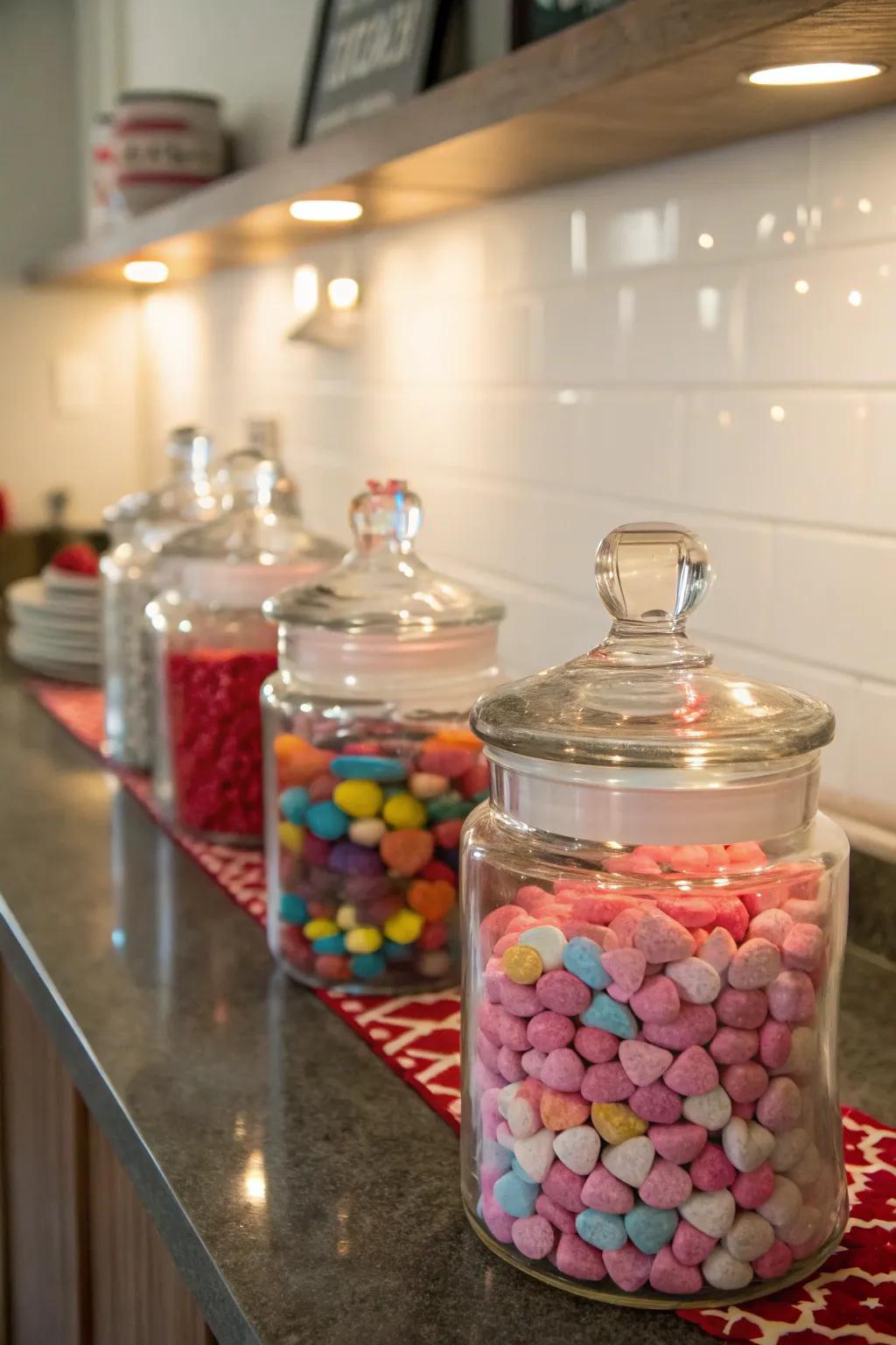 Fashion a sweet treats exhibit through candy containers for a festive detail.