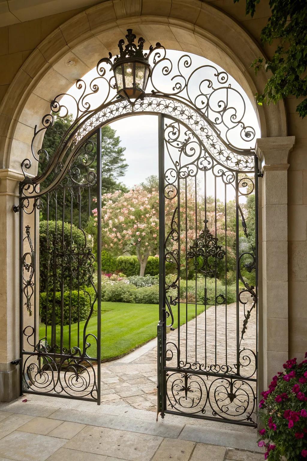 A forged iron entrance offering timeless grandeur.