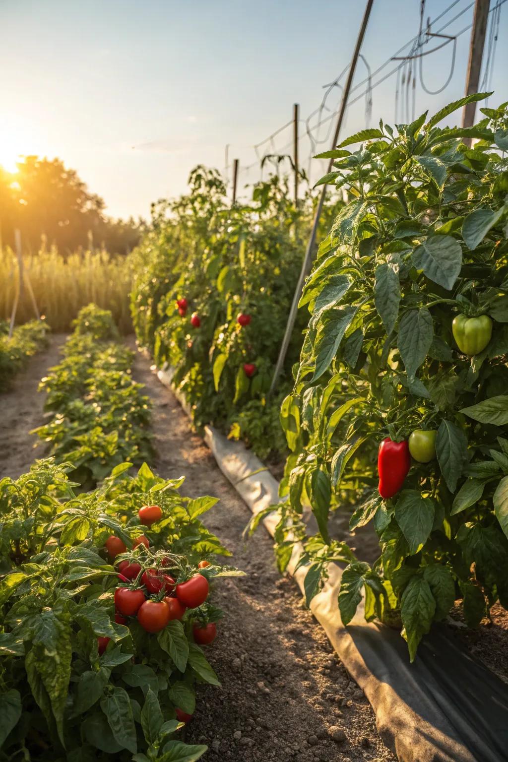 Sun-loving vegetables basking in their perfect spot for optimum growth.