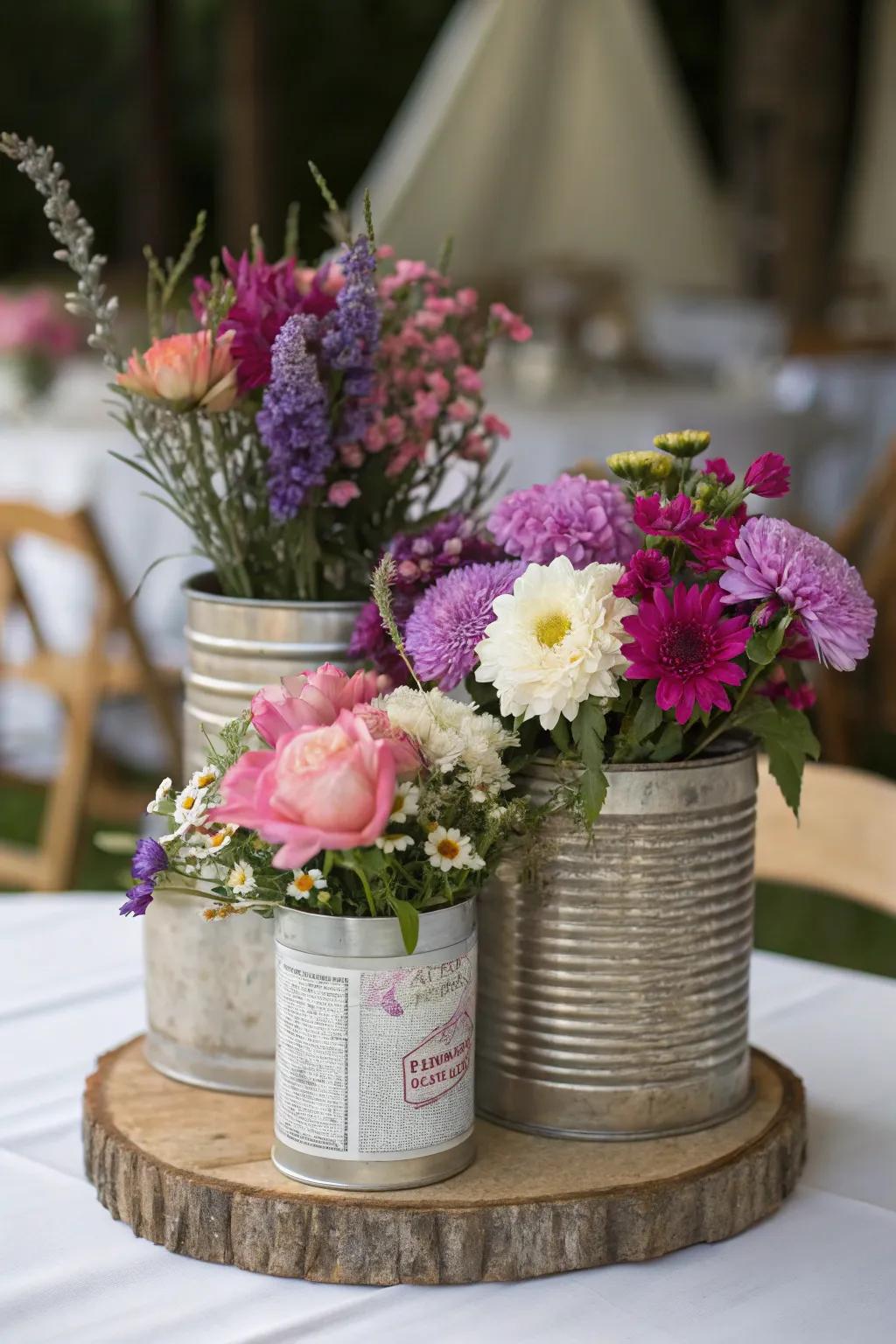 Antique tin canisters imparting a nostalgic charm.