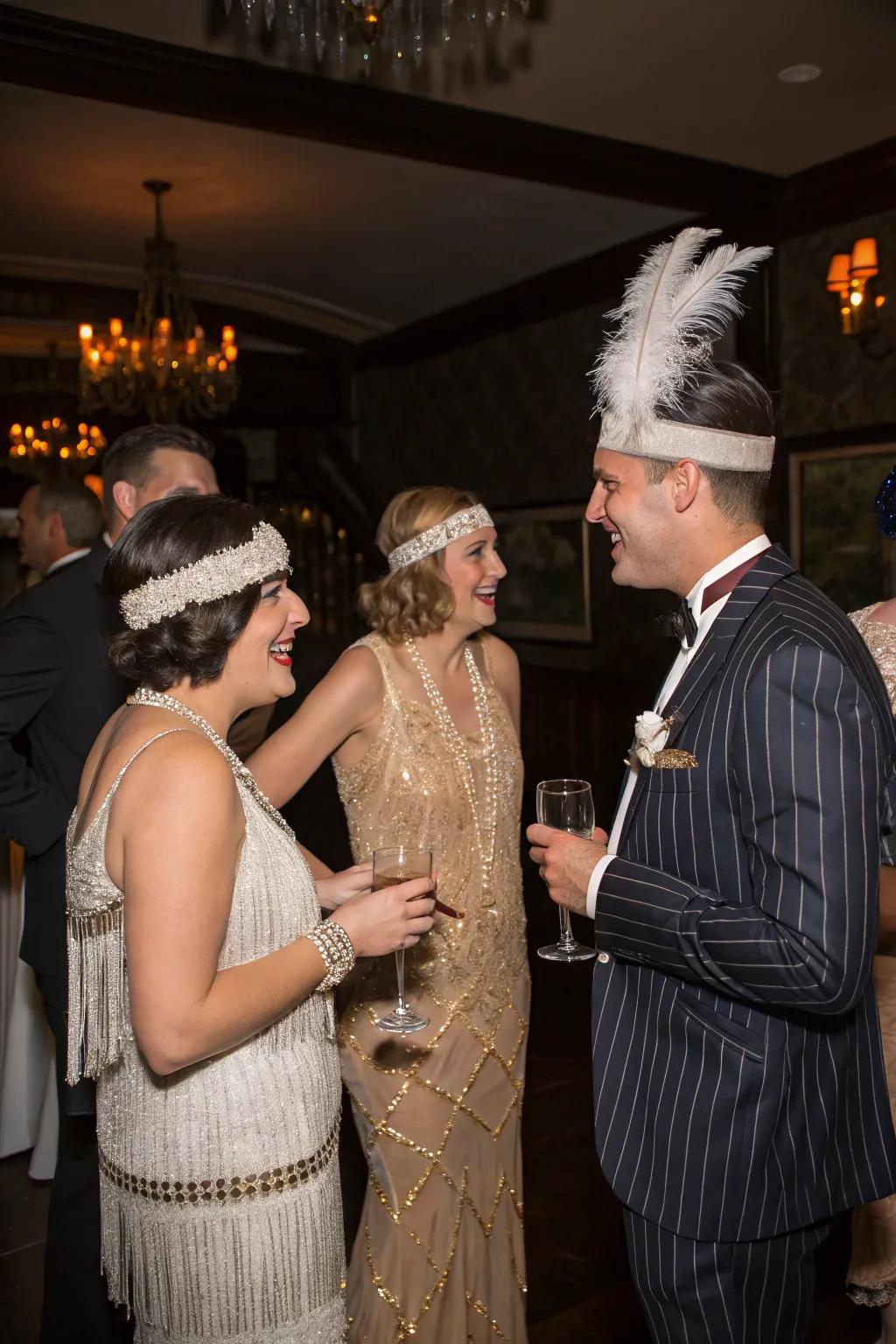 Guests embrace the vintage theme with classic 1920s attire.